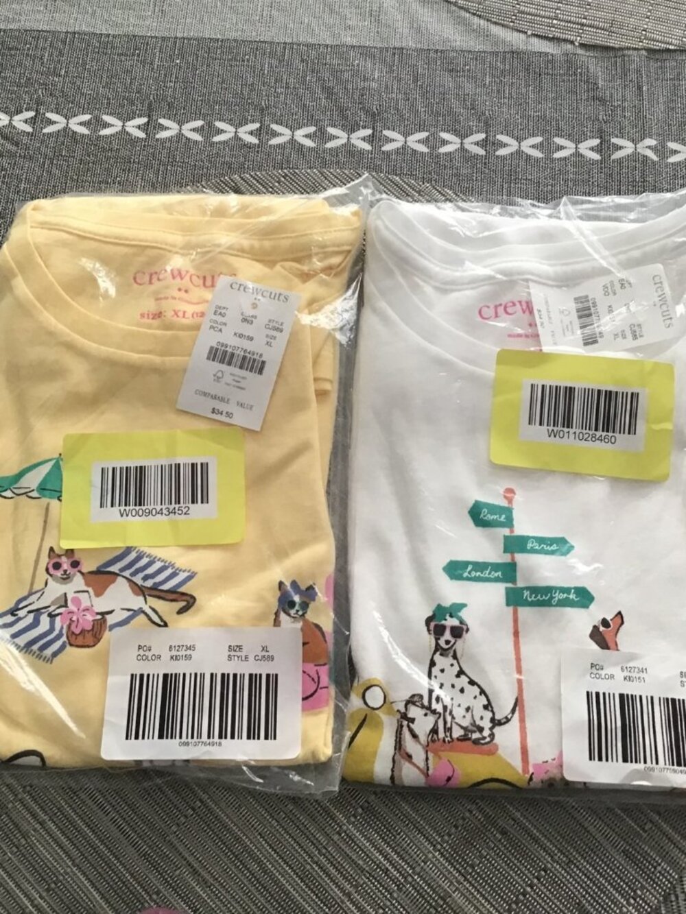 NWT Lot of 2 Girl's Crewcuts Short Sleeve Tees Size XL (12-14) Dog & Cat Themed